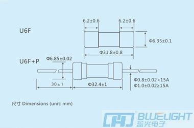 U6F系列/Φ6.35X32玻璃管快斷保險絲(圖3)